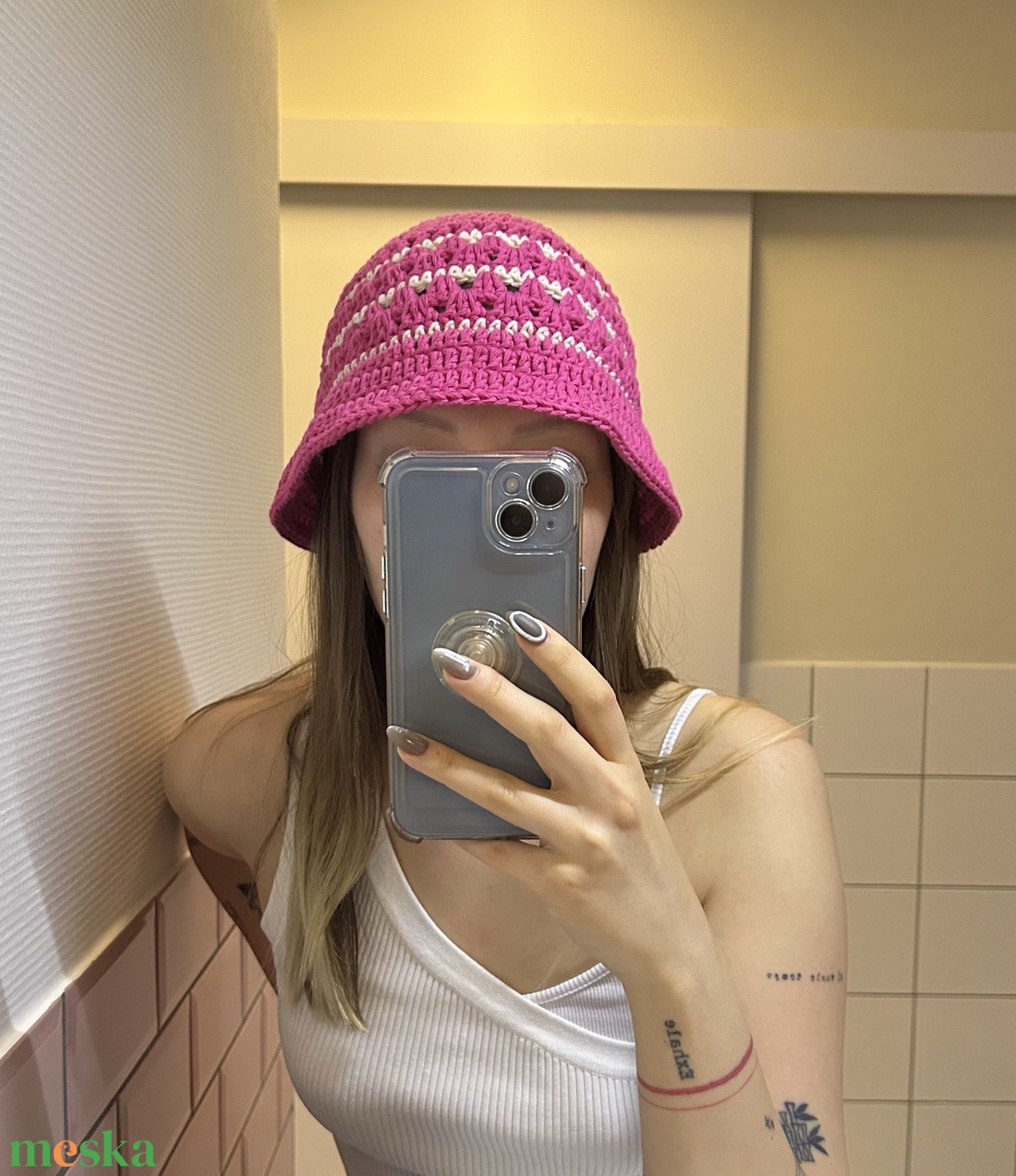 Nyári, pink bucket hat kalap - 100% pamut - ruha & divat - sál, sapka, kendő - kalap - Meska.hu