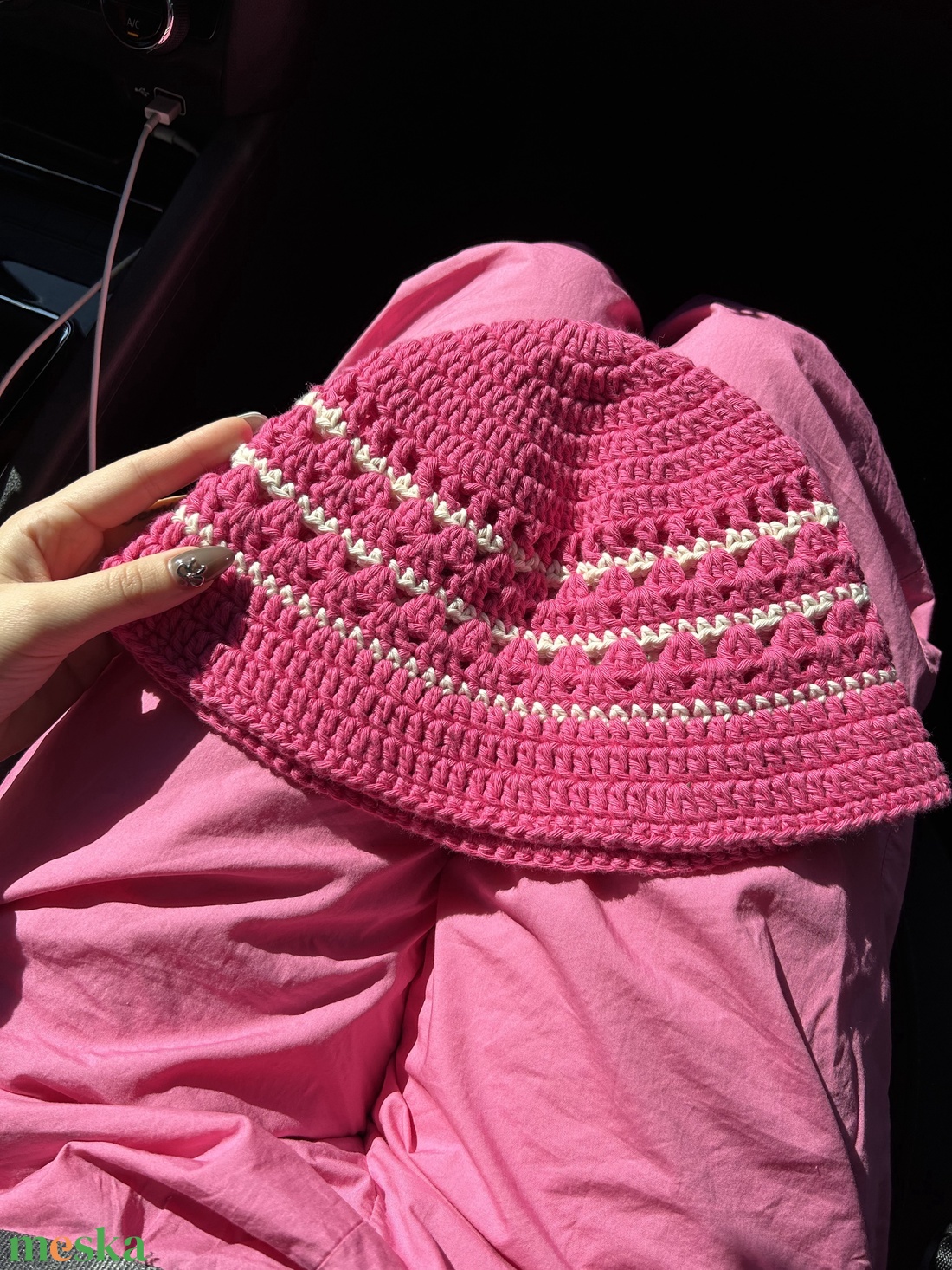 Nyári, pink bucket hat kalap - 100% pamut - ruha & divat - sál, sapka, kendő - kalap - Meska.hu