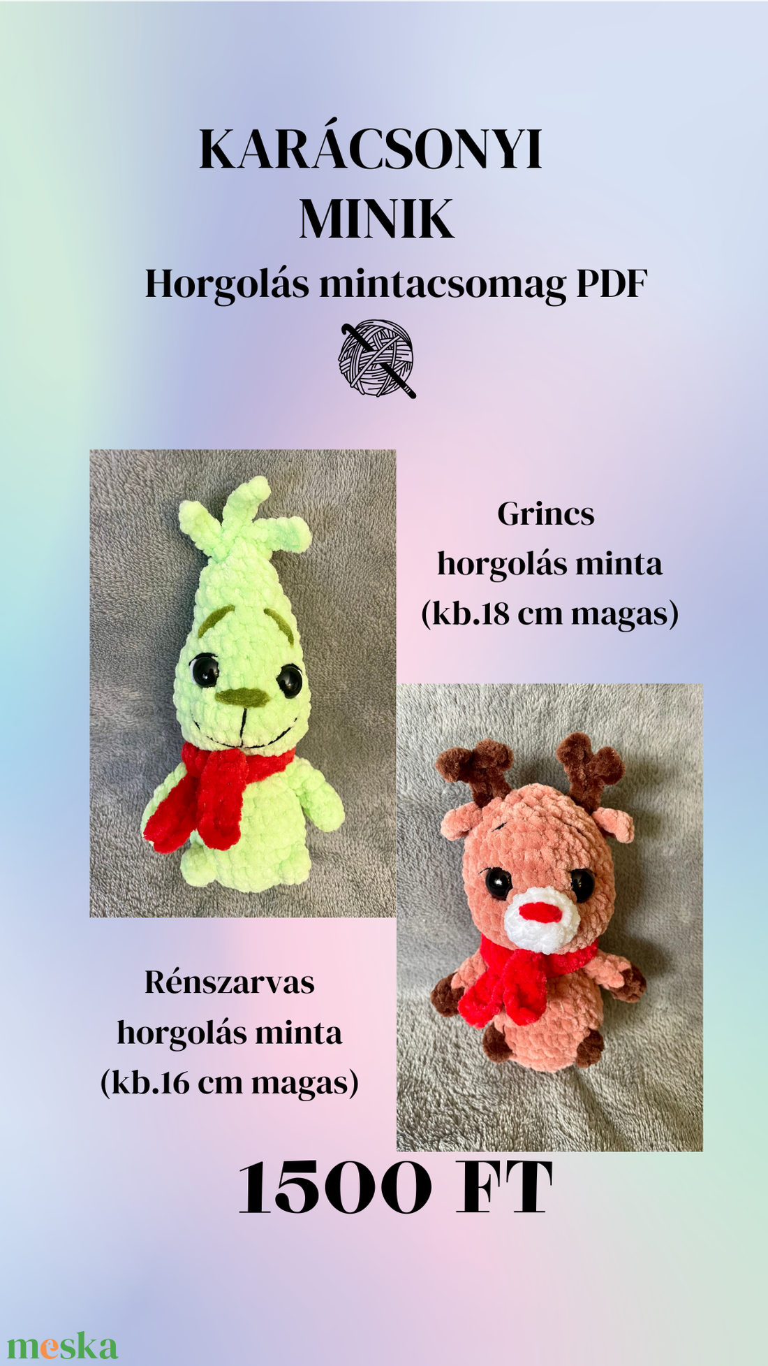 Karácsonyi minik horgolás mintacsomag Grincs Rénszarvas PDF - diy (csináld magad) - szabásminta, útmutató - horgolási minta - Meska.hu