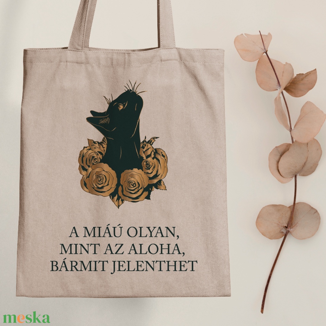 Miáú = aloha - vászontáska - Farkas Benjamin - táska & tok - bevásárlás & shopper táska - shopper, textiltáska, szatyor - Meska.hu