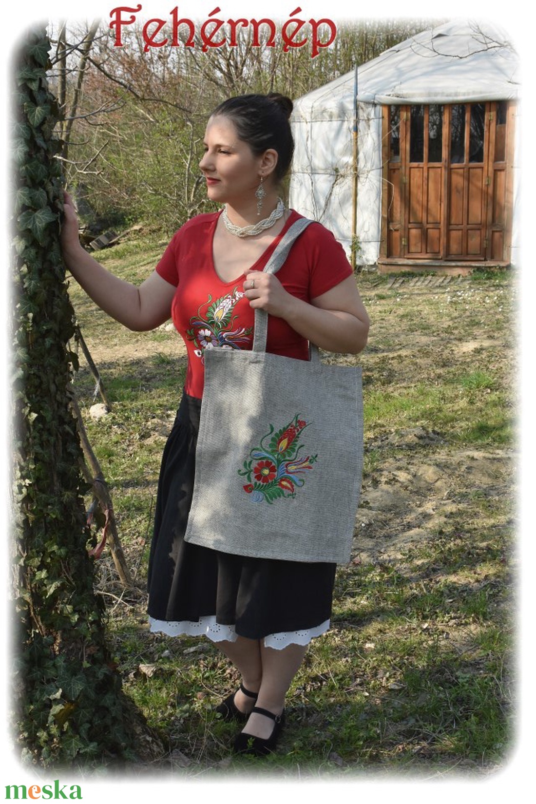 Fehérnép somogyi cekkere (szürke) - táska & tok - bevásárlás & shopper táska - shopper, textiltáska, szatyor - Meska.hu