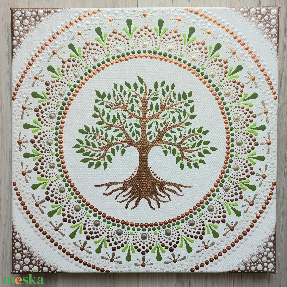 Pontozott mandala- Életfa 30x30 cm - otthon & lakás - dekoráció - kép & falikép - vászonkép - Meska.hu