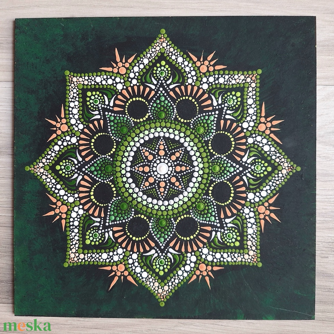 Pontozott mandala - Narancs, zöld - otthon & lakás - dekoráció - spiritualitás - mandala - Meska.hu