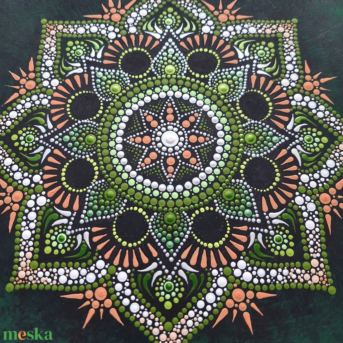 Pontozott mandala - Narancs, zöld - otthon & lakás - dekoráció - spiritualitás - mandala - Meska.hu