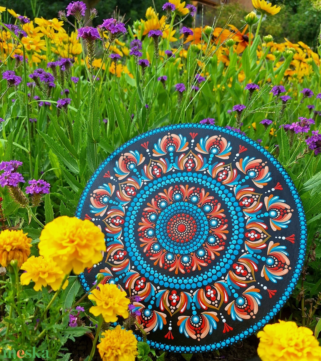 Pontozott mandala - Narancs, türkiz mandala - otthon & lakás - dekoráció - spiritualitás - mandala - Meska.hu