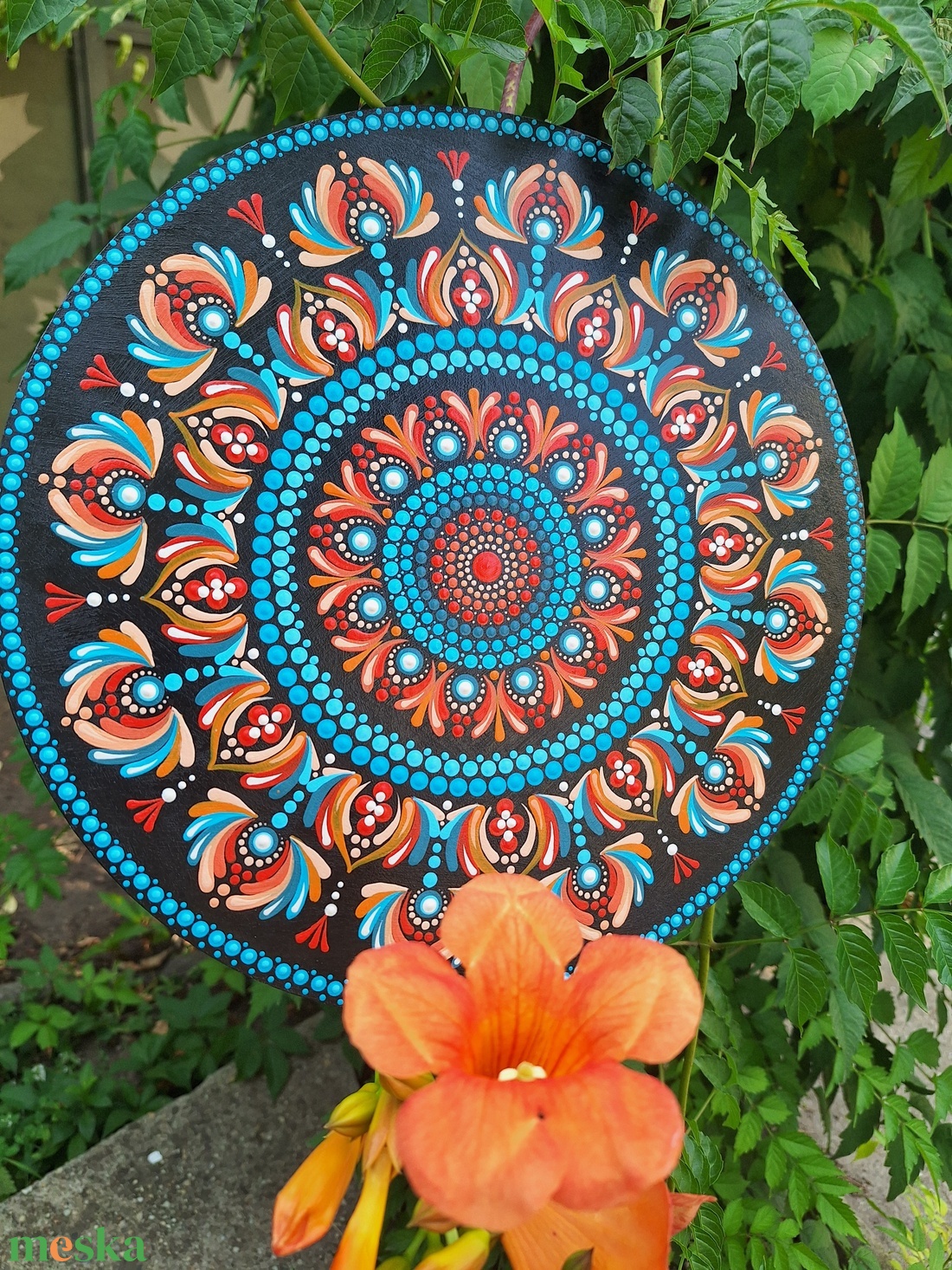 Pontozott mandala - Narancs, türkiz mandala - otthon & lakás - dekoráció - spiritualitás - mandala - Meska.hu