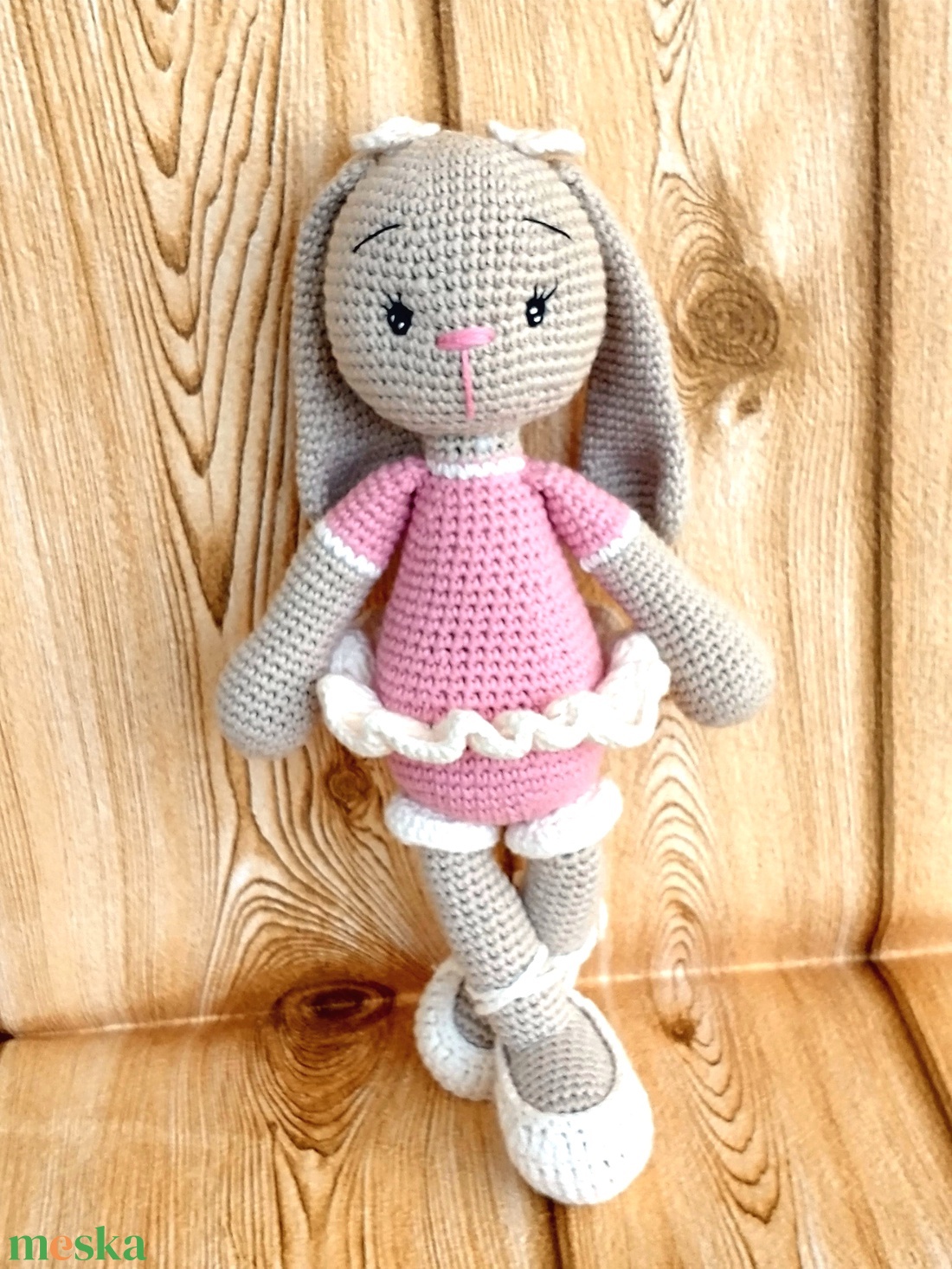 Balerina Nyuszi -rózsaszín - drapp -amigurumi - horgolt nyuszi lány - játék & sport - plüssállat & játékfigura - nyuszi - Meska.hu