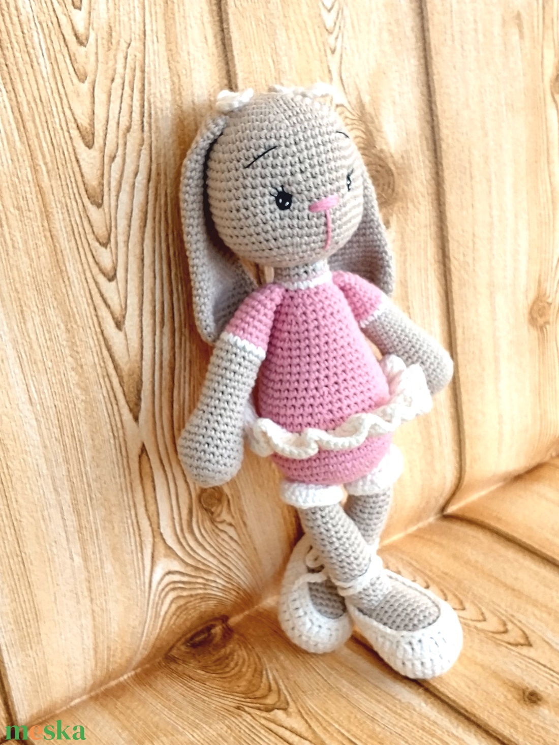 Balerina Nyuszi -rózsaszín - drapp -amigurumi - horgolt nyuszi lány - játék & sport - plüssállat & játékfigura - nyuszi - Meska.hu