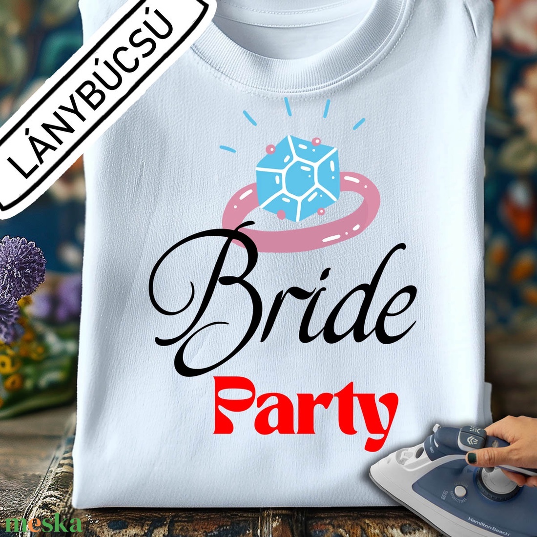 Lánybúcsú vasalható matrica, bride party gyűrűvel (L003) - esküvő - lánybúcsú - Meska.hu