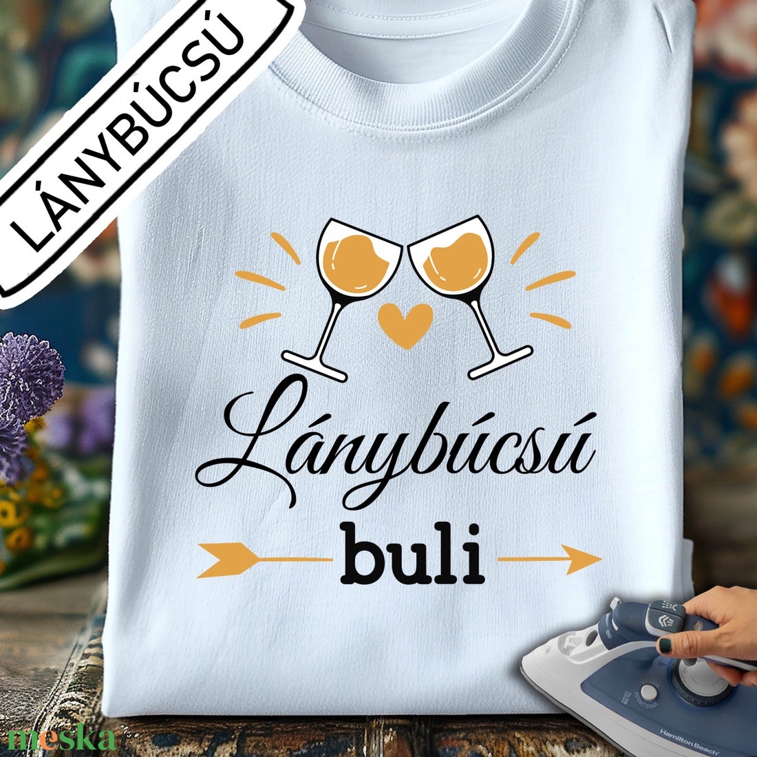 Lánybúcsú vasalható matrica, buli, pezygős poharak elegáns (L014) - esküvő - lánybúcsú - Meska.hu