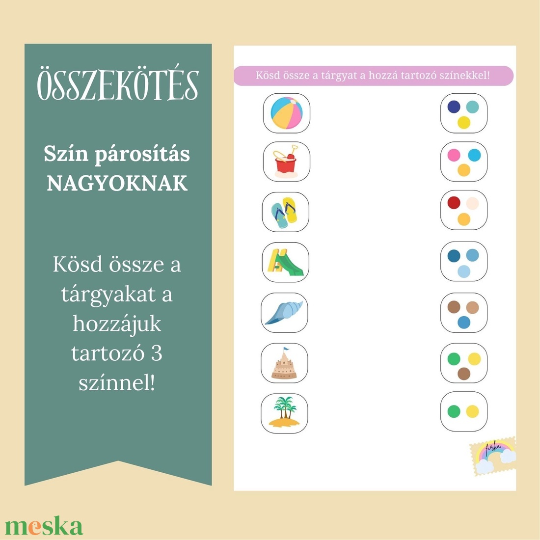 Párosítsd össze a tárgyakat 3 színnel- NAGYOKNAK - játék & sport - készségfejlesztő és logikai játék - logikai játékok - Meska.hu