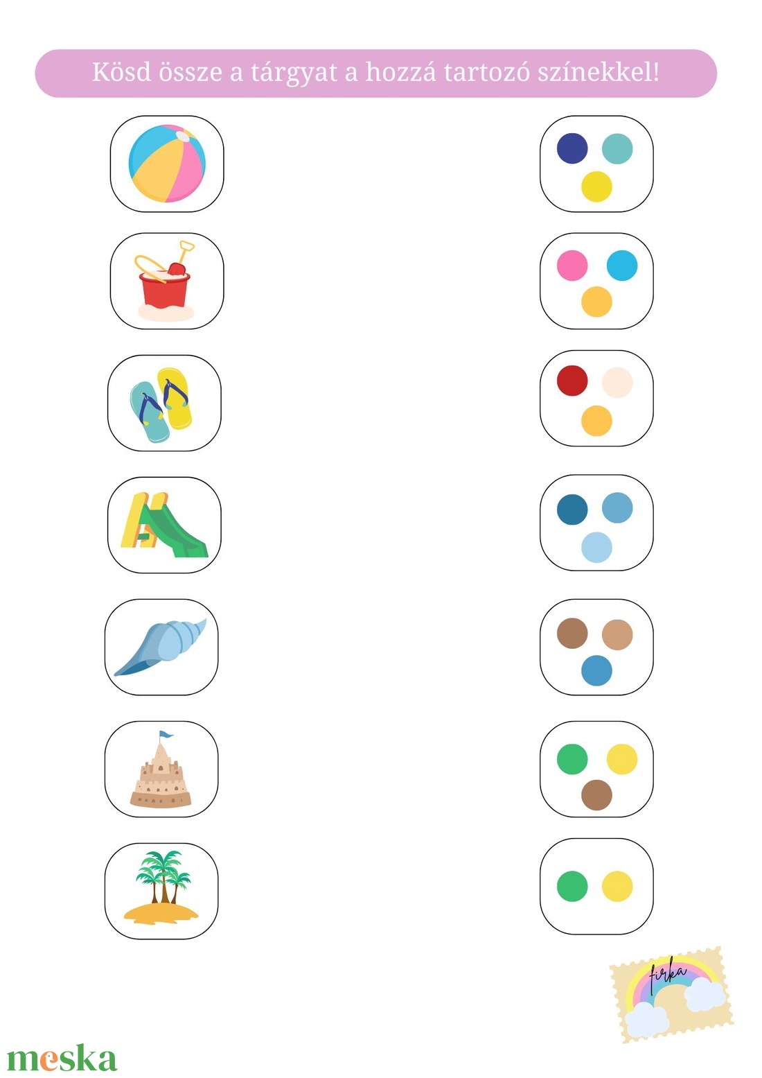Párosítsd össze a tárgyakat 3 színnel- NAGYOKNAK - játék & sport - készségfejlesztő és logikai játék - logikai játékok - Meska.hu
