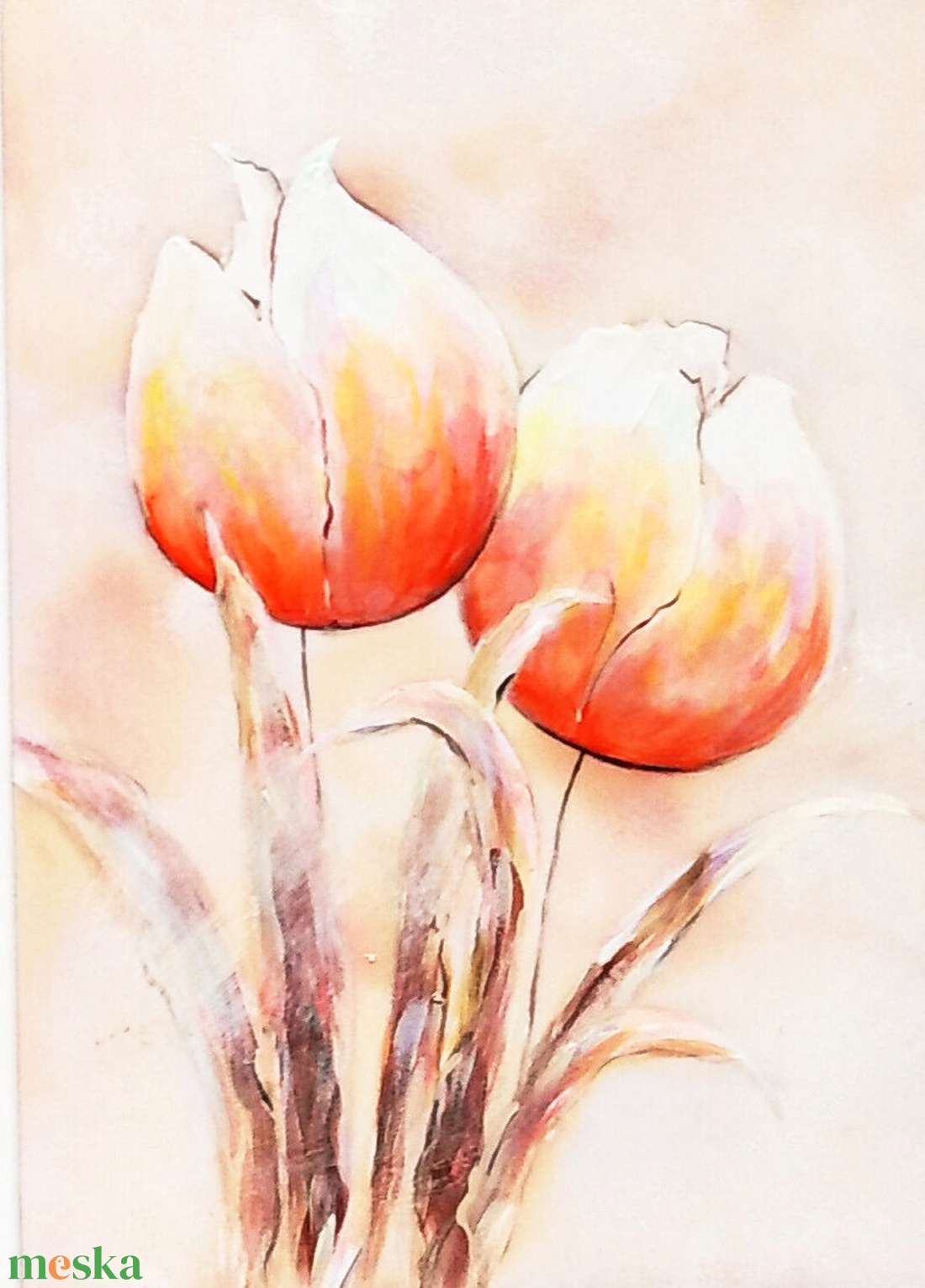 Tulipános selyem festmény 20 x 26 cm - művészet - festmény - festmény vegyes technika - Meska.hu