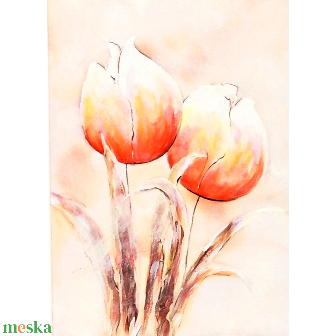 Tulipános selyem festmény 20 x 26 cm - művészet - festmény - festmény vegyes technika - Meska.hu