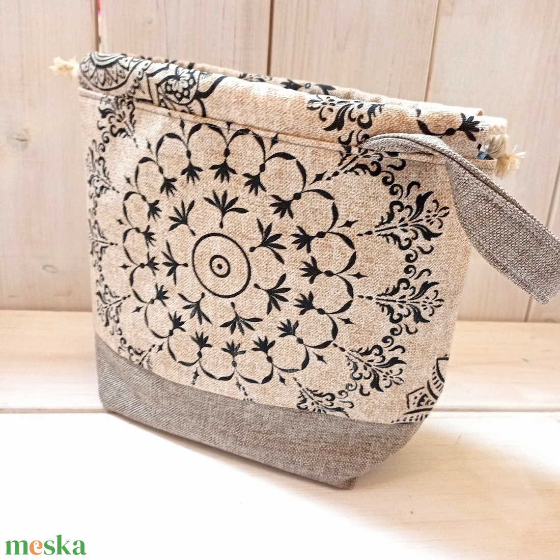 Project bag - Beige, mandala mintás - táska & tok - bevásárlás & shopper táska - shopper, textiltáska, szatyor - Meska.hu