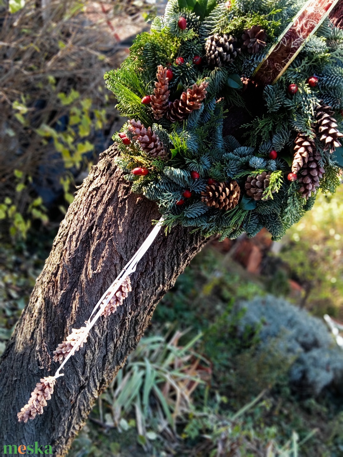 Téli természet fenyő ,toboz ajtódísz  - karácsony - adventi díszek - adventi ajtódísz - Meska.hu