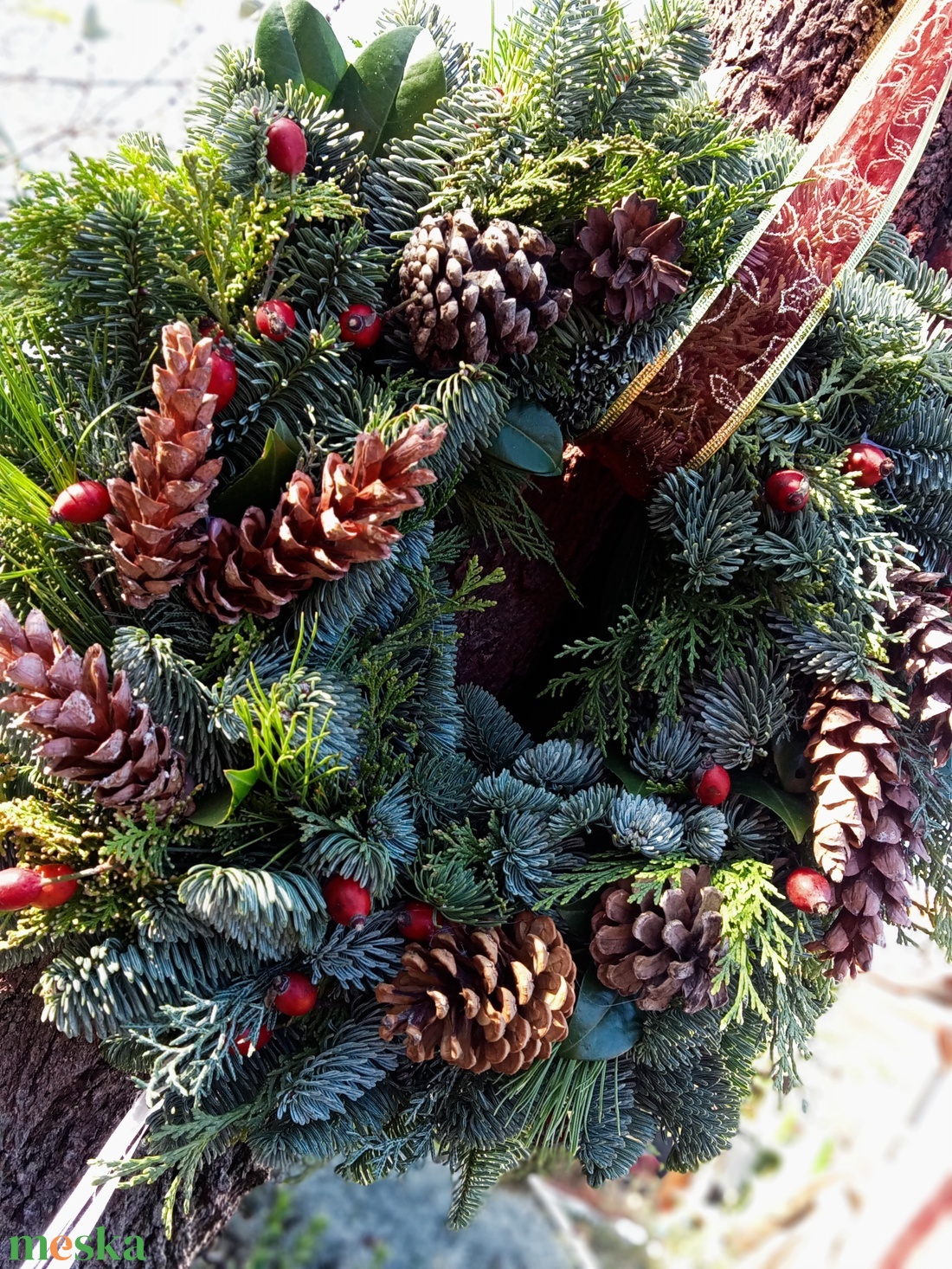 Téli természet fenyő ,toboz ajtódísz  - karácsony - adventi díszek - adventi ajtódísz - Meska.hu