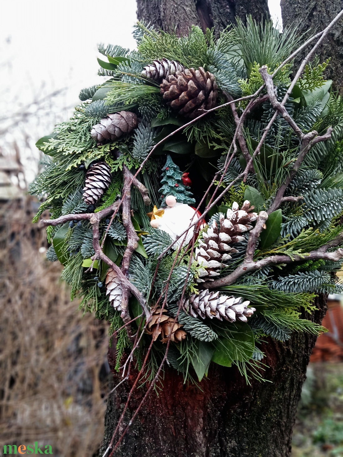 )Téli erdei manolak, ( nagy méret)örökzöldek találkozása ajtódísz  - karácsony - adventi díszek - adventi ajtódísz - Meska.hu