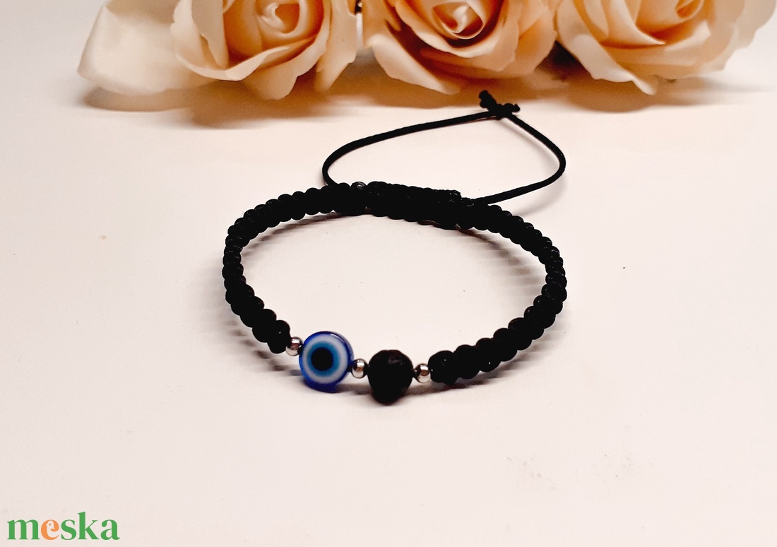 Védelmező Evil Eye karkötő lávakővel, állítható méret - ékszer - karkötő - gyöngyös karkötő - Meska.hu