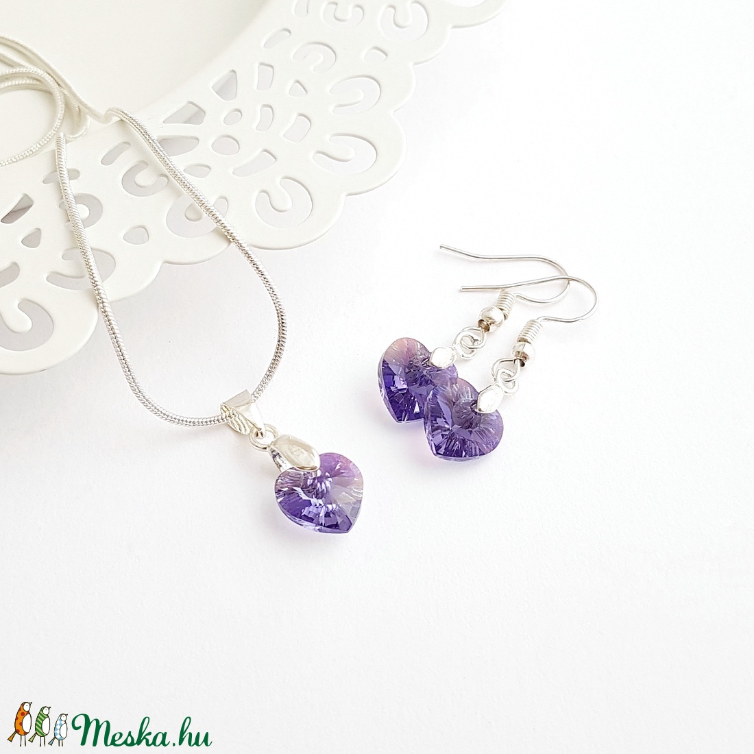 Swarovski kristály szív fülbevaló - violet - ékszer - fülbevaló - lógó fülbevaló - Meska.hu