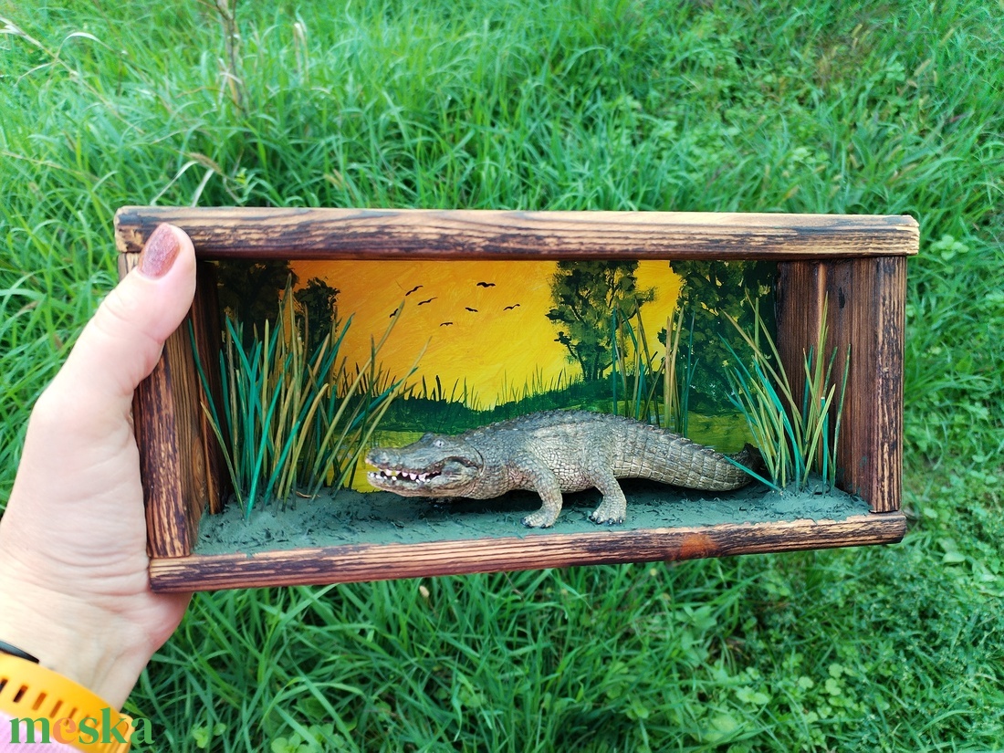 Krokodilos shadowbox, roombox  - otthon & életmód - dekoráció - kép & falikép - 3d képek - Meska.hu