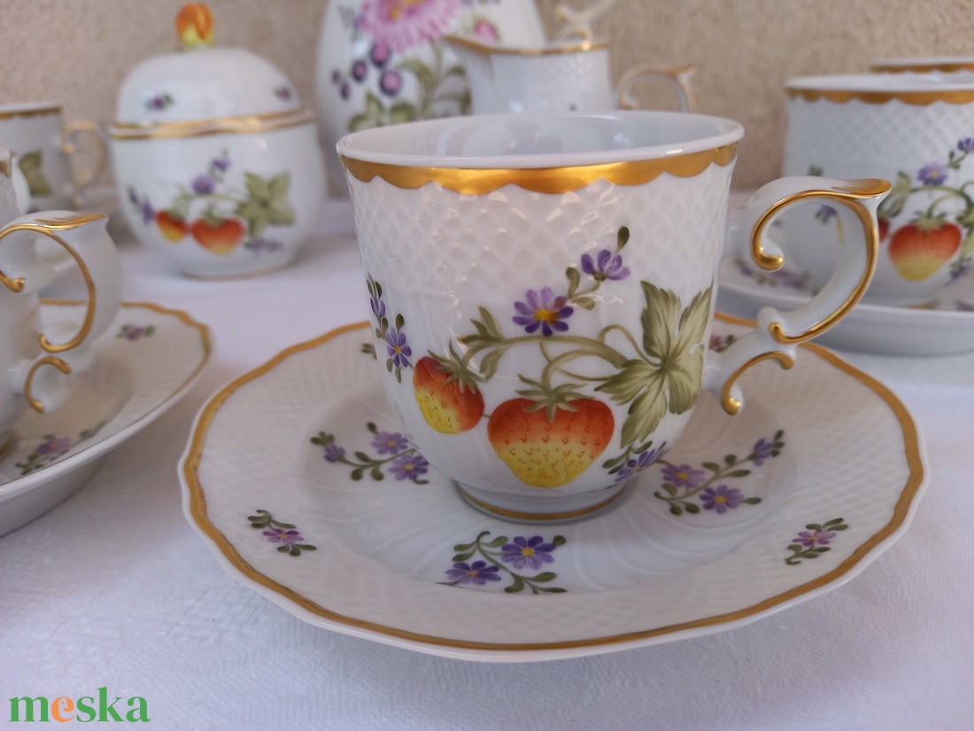 Hollóházi porcelán_kézzel festett és aranyozott  Sophiane mokka készlet_kávéskészlet_Pannónia kollekció - otthon & lakás - konyhafelszerelés, tálalás - tálalás - teás- és kávés pohár, készlet - Meska.hu