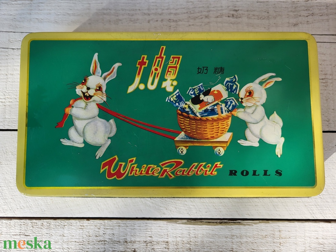 Vintage,retro, ikonikus White Rabbit Rolls fém cukorkásdoboz_China - otthon & életmód - dekoráció - asztal és polc dekoráció - díszdoboz - Meska.hu