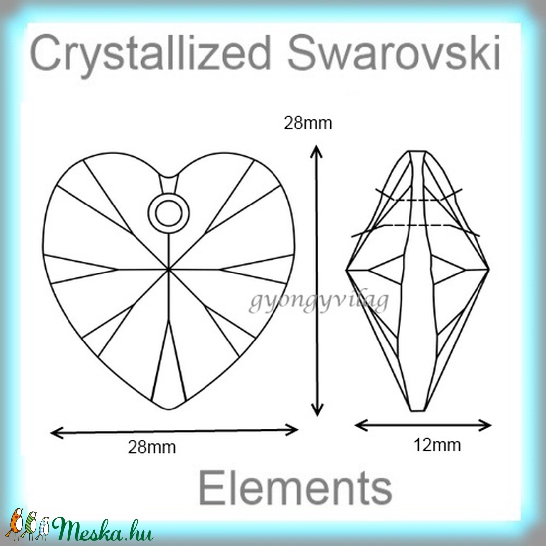 Swarovski szív medál  több színben 28mm  - kellékek & szerszámok - gyöngy, ékszerkellék - swarovski kristályok - Meska.hu