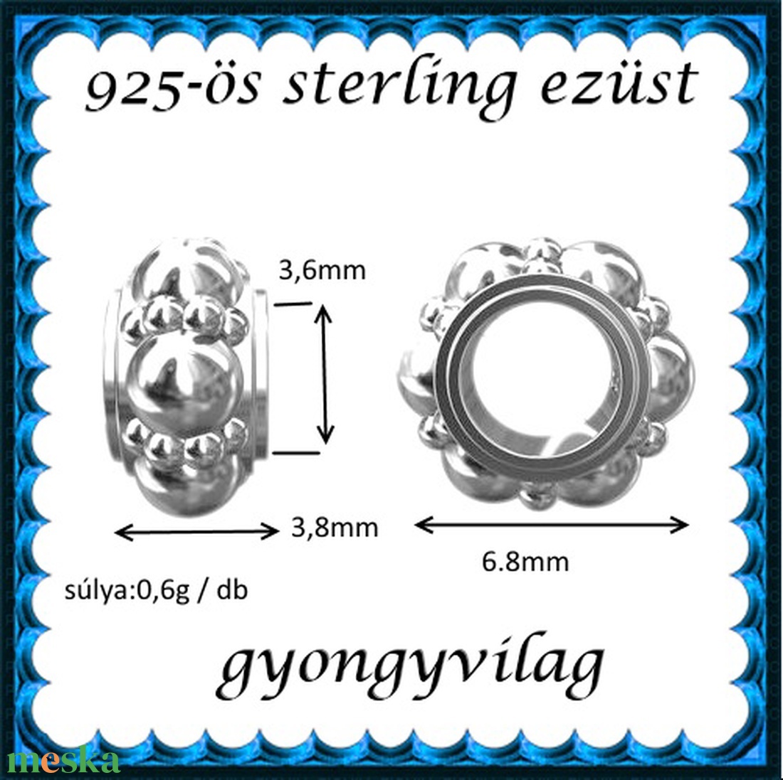 925-ös sterling ezüst ékszerkellék: köztes / gyöngy / dísz EKÖ 65 - kellékek & szerszámok - gyöngy, ékszerkellék - fém köztesek - Meska.hu