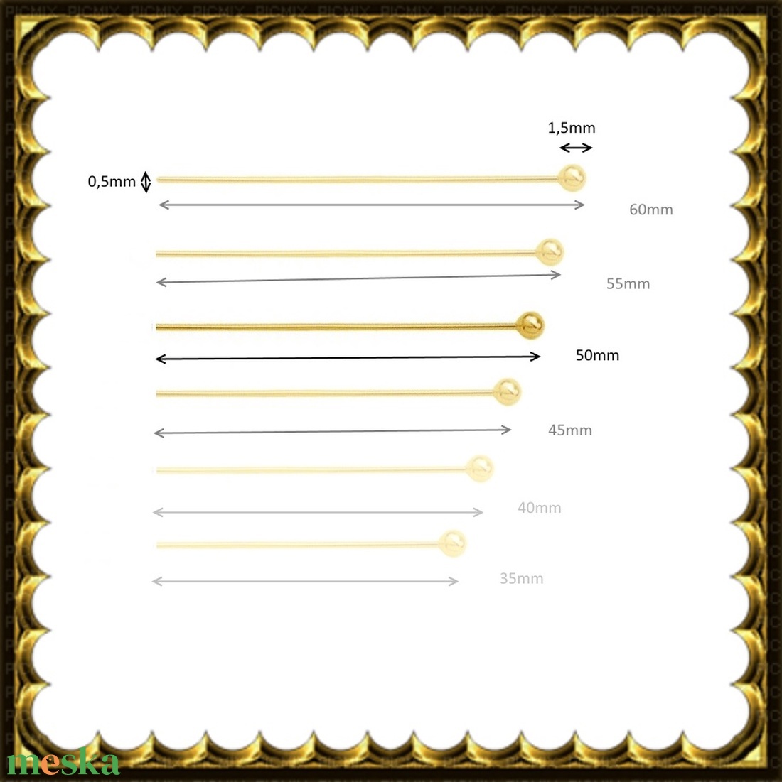 Gold  Filled szerelőpálca gömb végű  50  x 0,5mm-es - kellékek & szerszámok - gyöngy, ékszerkellék - egyéb alkatrész - Meska.hu