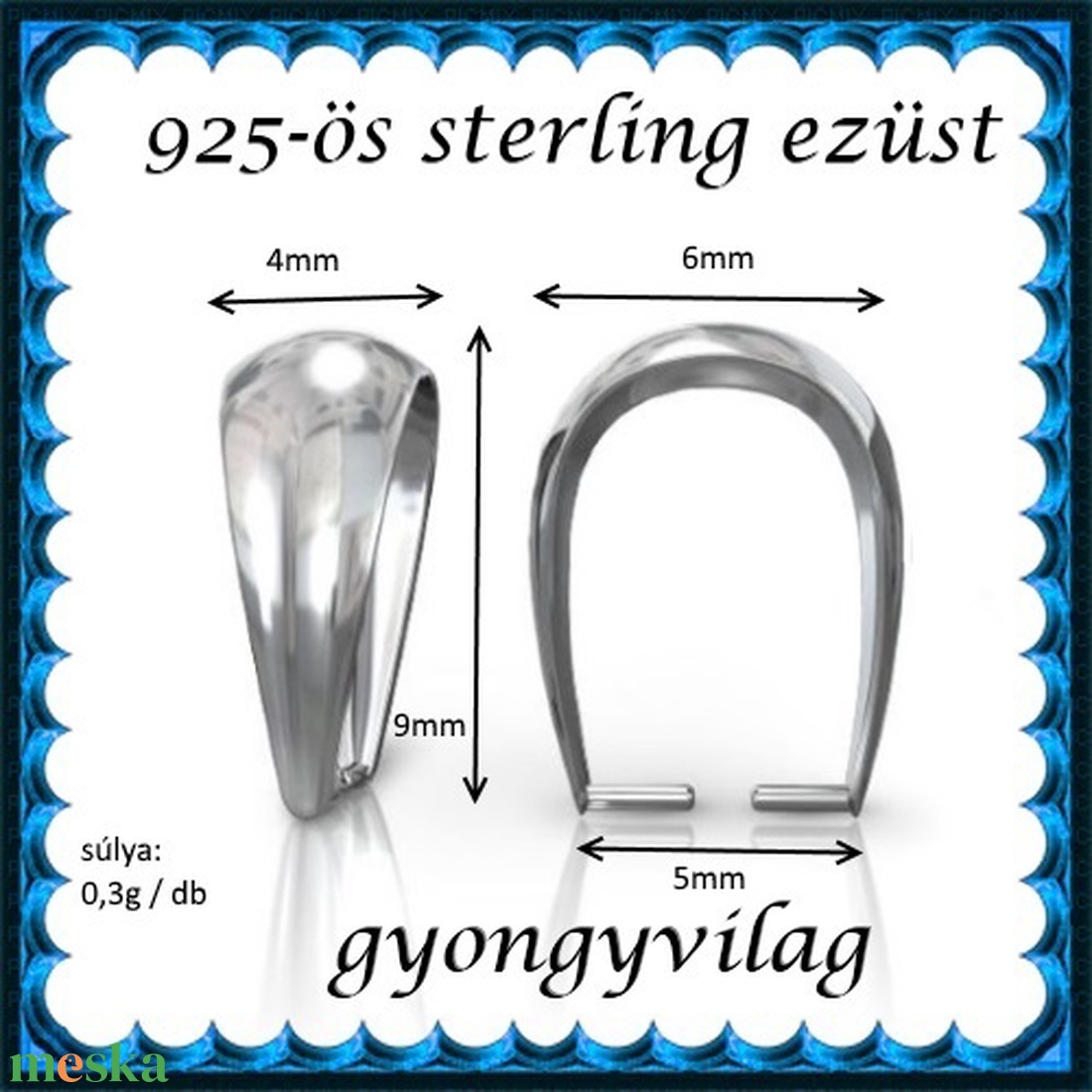 925-ös sterling ezüst ékszerkellék: medáltartó, medálkapocs EMK 77-9 - kellékek & szerszámok - gyöngy, ékszerkellék - egyéb alkatrész - Meska.hu