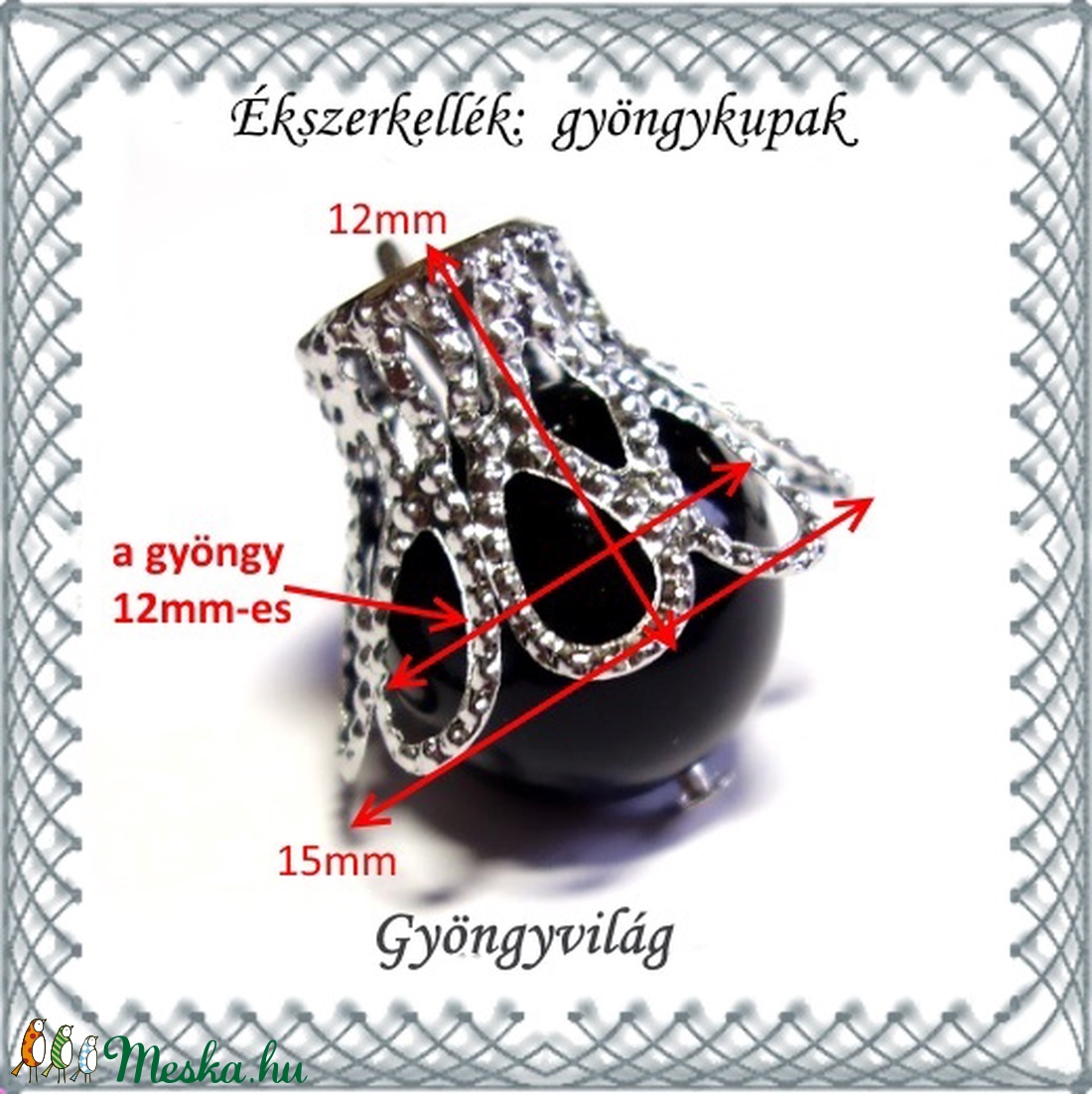  Ékszerkellék: gyöngykupak BGYK 18-12x5, ródiumozott, 10db - kellékek & szerszámok - gyöngy, ékszerkellék - egyéb alkatrész - Meska.hu