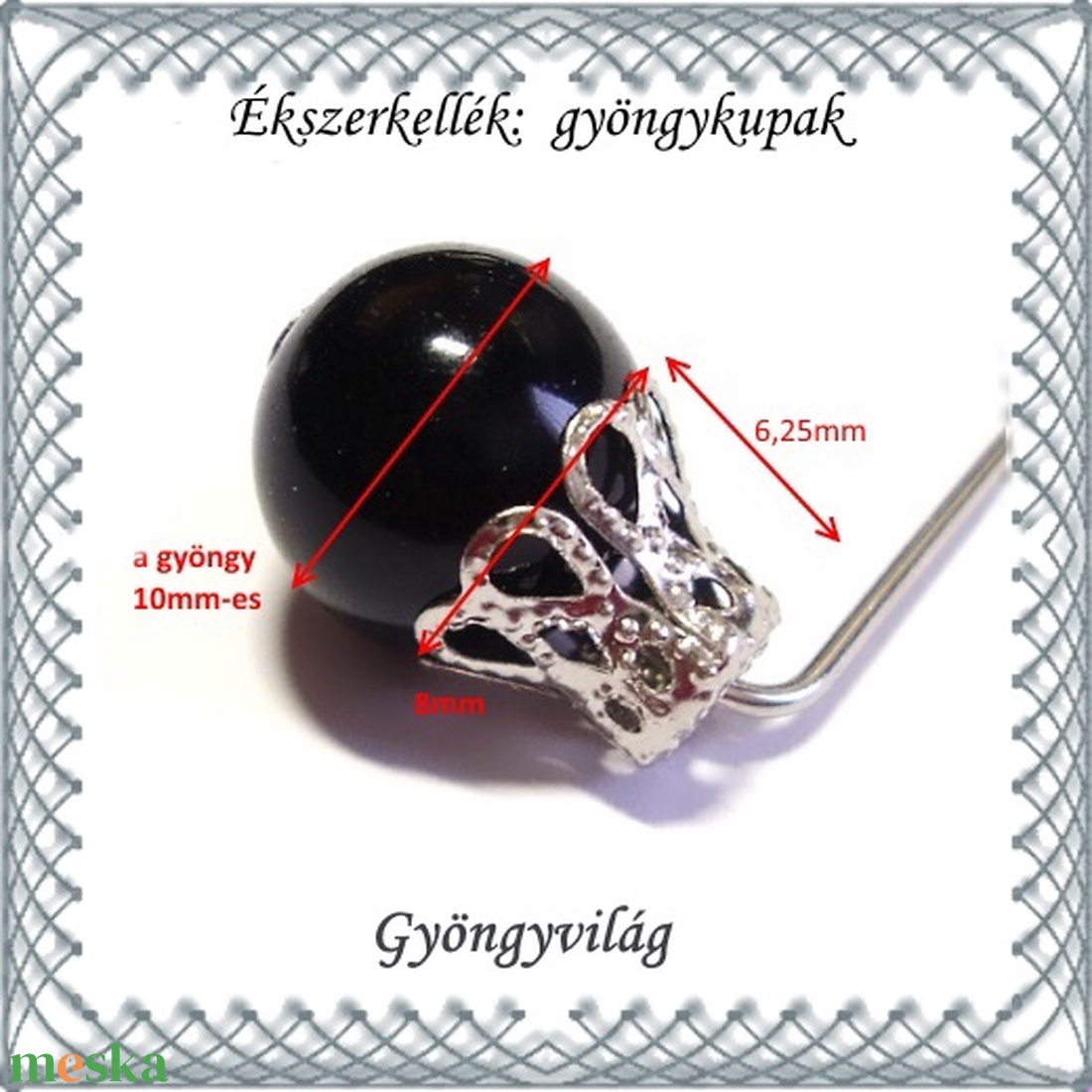 Ékszerkellék: gyöngykupak BGYK 18-6,25x8 , ródiumozott, 30db - kellékek & szerszámok - gyöngy, ékszerkellék - egyéb alkatrész - Meska.hu