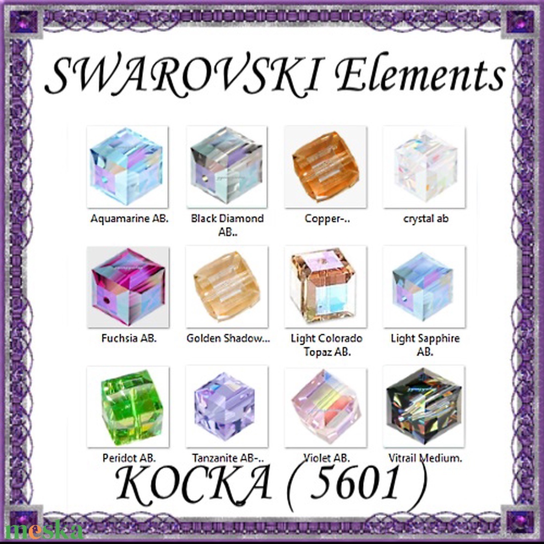 Ékszerkellék: Swarovski kocka 4mm-es AB bevonatos  több színben - kellékek & szerszámok - gyöngy, ékszerkellék - swarovski kristályok - Meska.hu