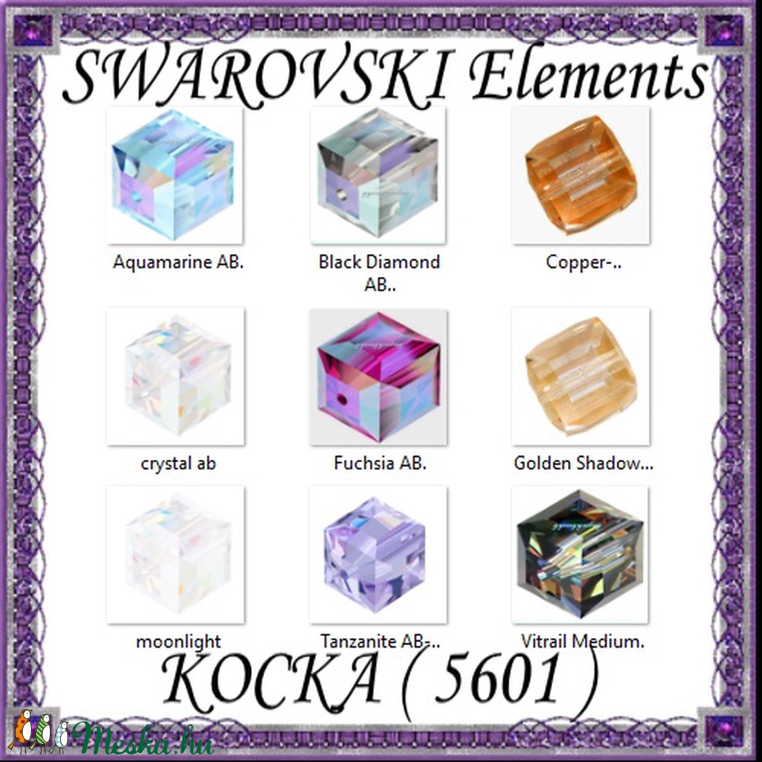 Ékszerkellék: Swarovski kocka 6mm-es AB bevonatos  több színben - kellékek & szerszámok - gyöngy, ékszerkellék - swarovski kristályok - Meska.hu