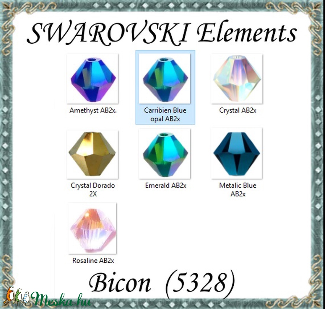 Ékszerkellék: Swarovski bicon 4mm-es AB2x bevonatos több színben SW5328-4ab2x 24db/csomag  - kellékek & szerszámok - gyöngy, ékszerkellék - swarovski kristályok - Meska.hu