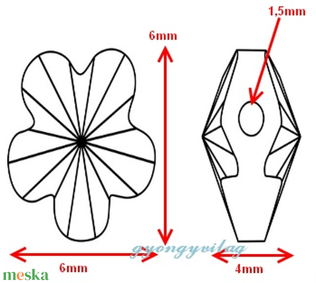 Ékszerkellék: Swarovski virág fűzhető 6mm-es több színben 2db/csomag - kellékek & szerszámok - gyöngy, ékszerkellék - swarovski kristályok - Meska.hu