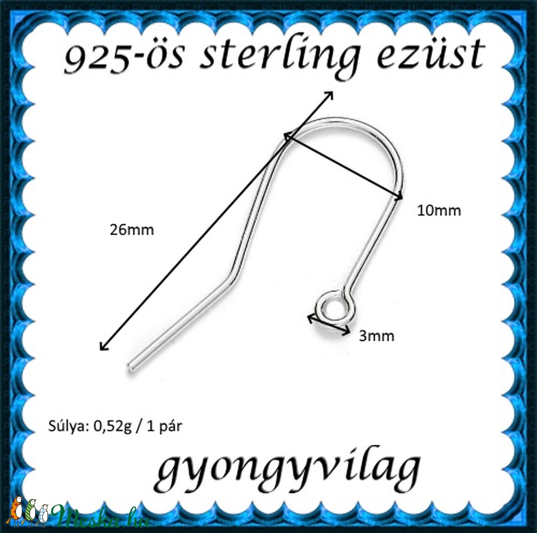 925-ös sterling ezüst ékszerkellék: fülbevalóalap akasztós EFK A 74 - kellékek & szerszámok - gyöngy, ékszerkellék - egyéb alkatrész - Meska.hu