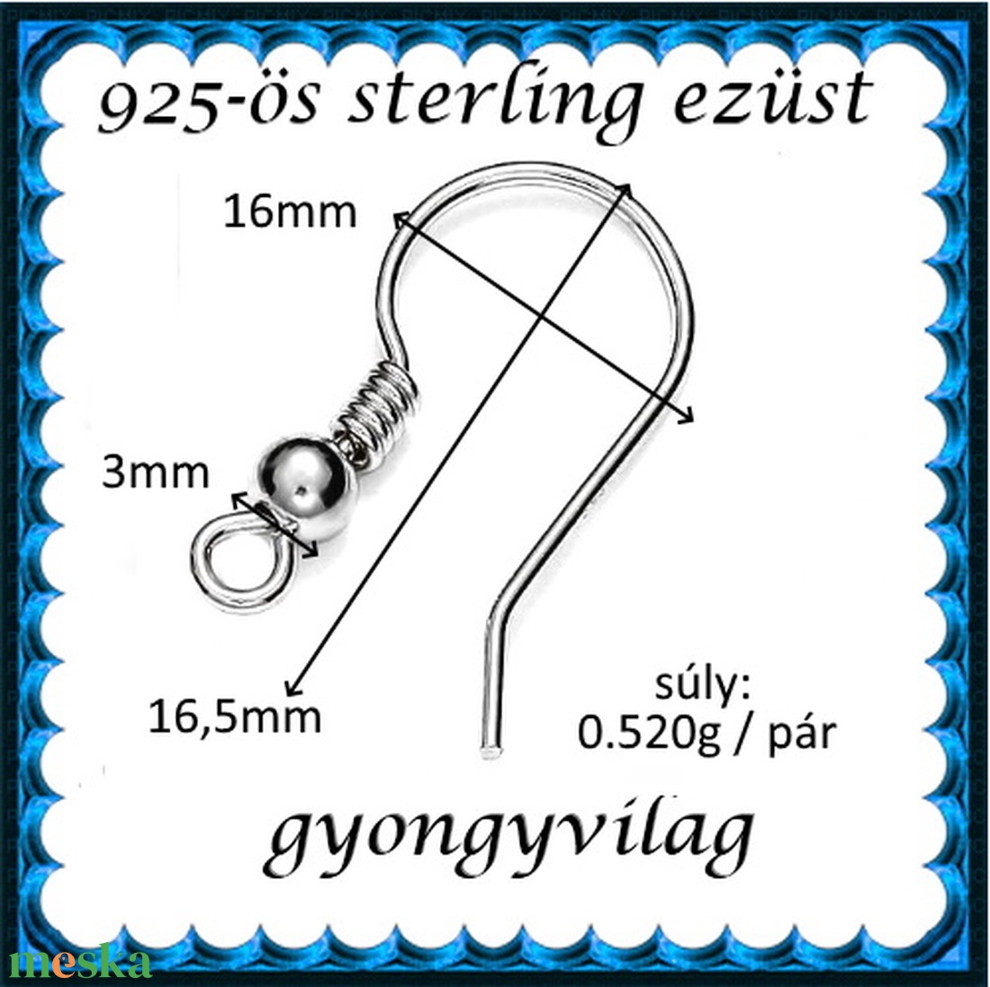 925-ös sterling ezüst ékszerkellék: fülbevaló kapocs, akasztós EFK A 10-2 - kellékek & szerszámok - gyöngy, ékszerkellék - egyéb alkatrész - Meska.hu