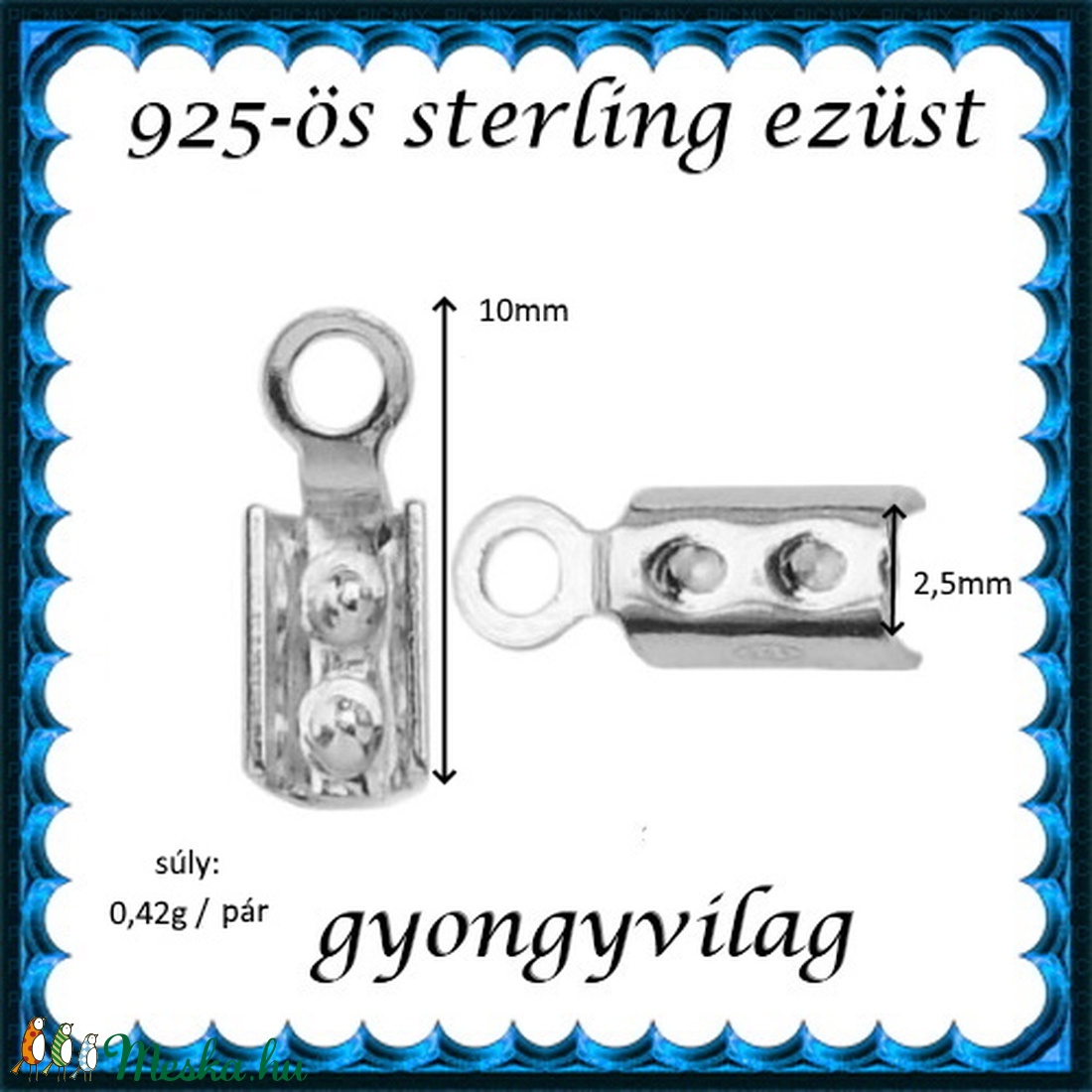 925-ös ezüst  lánckapocsvég 2,5mm-es 2db/cs ELK V 08-2,5 - kellékek & szerszámok - gyöngy, ékszerkellék - egyéb alkatrész - Meska.hu