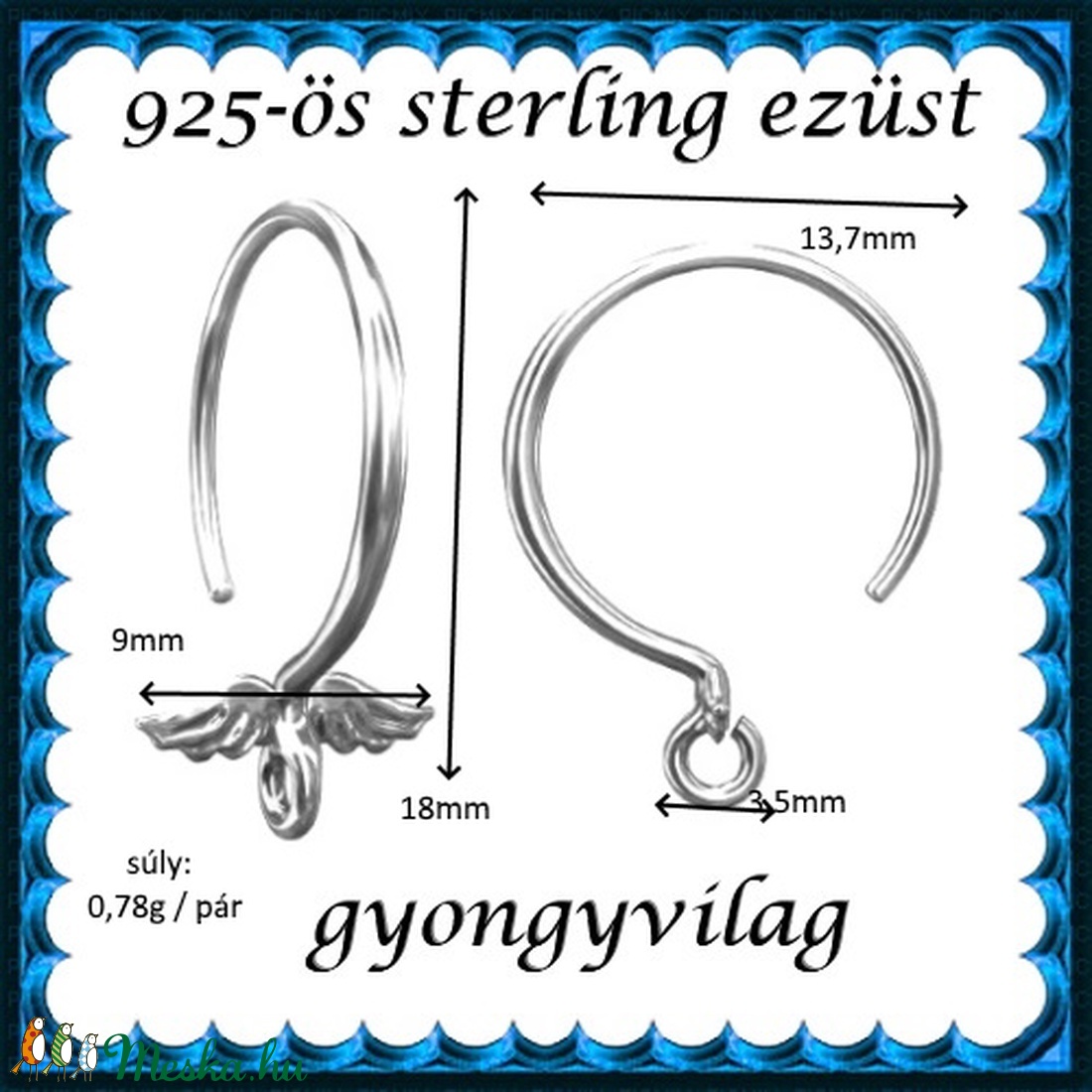  925-ös sterling ezüst ékszerkellék: fülbevalóalap akasztós EFK A 89 - kellékek & szerszámok - gyöngy, ékszerkellék - egyéb alkatrész - Meska.hu