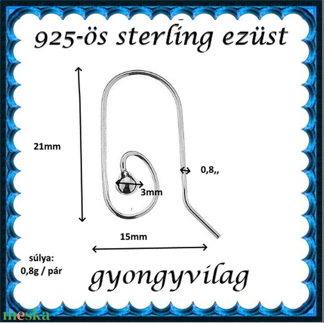  925-ös sterling ezüst ékszerkellék: fülbevalóalap akasztós EFK A 81 - kellékek & szerszámok - gyöngy, ékszerkellék - egyéb alkatrész - Meska.hu