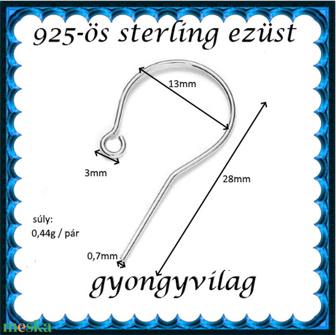  925-ös sterling ezüst ékszerkellék: fülbevalóalap akasztós EFK A 83 - kellékek & szerszámok - gyöngy, ékszerkellék - egyéb alkatrész - Meska.hu