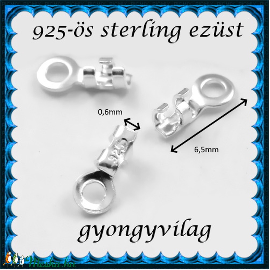 925-ös ezüst  lánckapocsvég 0,6mm-es 2db/cs ELK V 01-0,6 - kellékek & szerszámok - gyöngy, ékszerkellék - egyéb alkatrész - Meska.hu