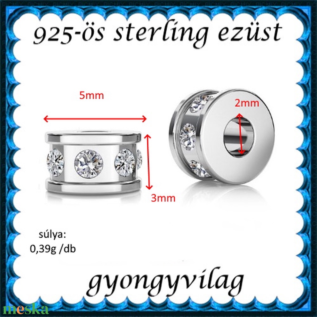 925-ös ezüst köztes / gyöngy / dísz EKÖ 91 - kellékek & szerszámok - gyöngy, ékszerkellék - fém köztesek - Meska.hu