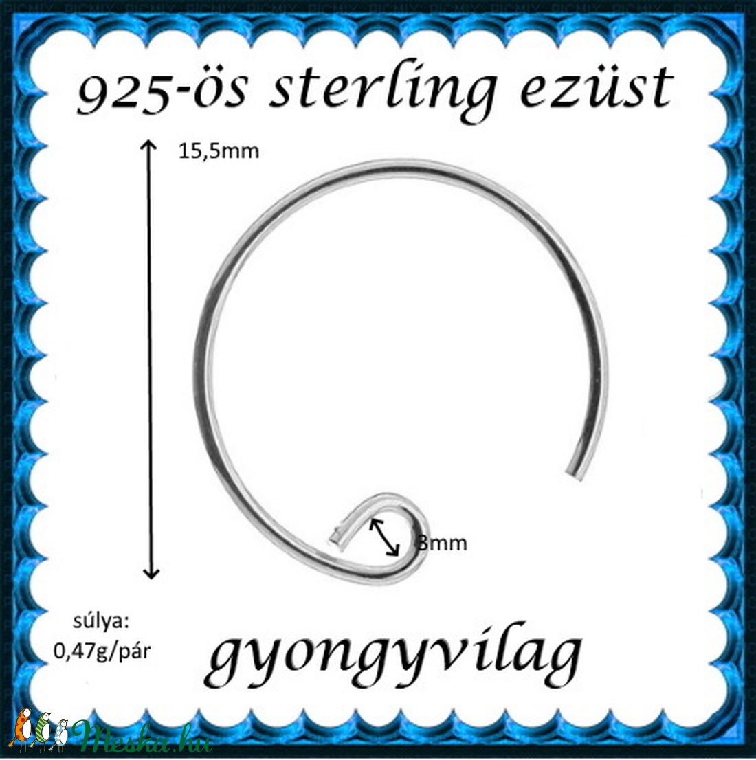  925-ös sterling ezüst ékszerkellék: fülbevalóalap akasztós EFK A 26-2 - kellékek & szerszámok - gyöngy, ékszerkellék - egyéb alkatrész - Meska.hu