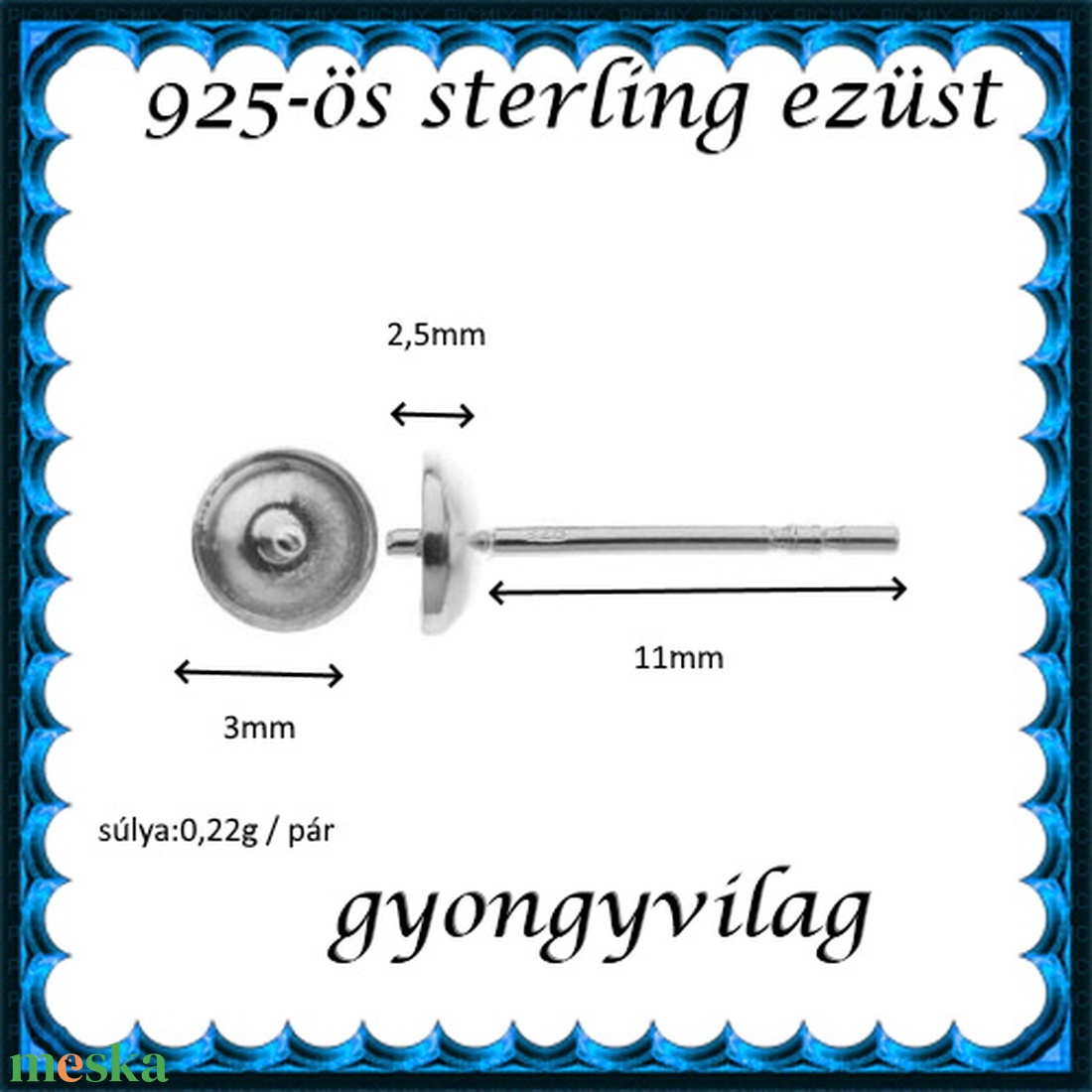 925-ös sterling ezüst ékszerkellék: fülbevaló kapocs, bedugós EFK B 12-3 - kellékek & szerszámok - ékszerkellék - fülbevaló kapocs - Meska.hu