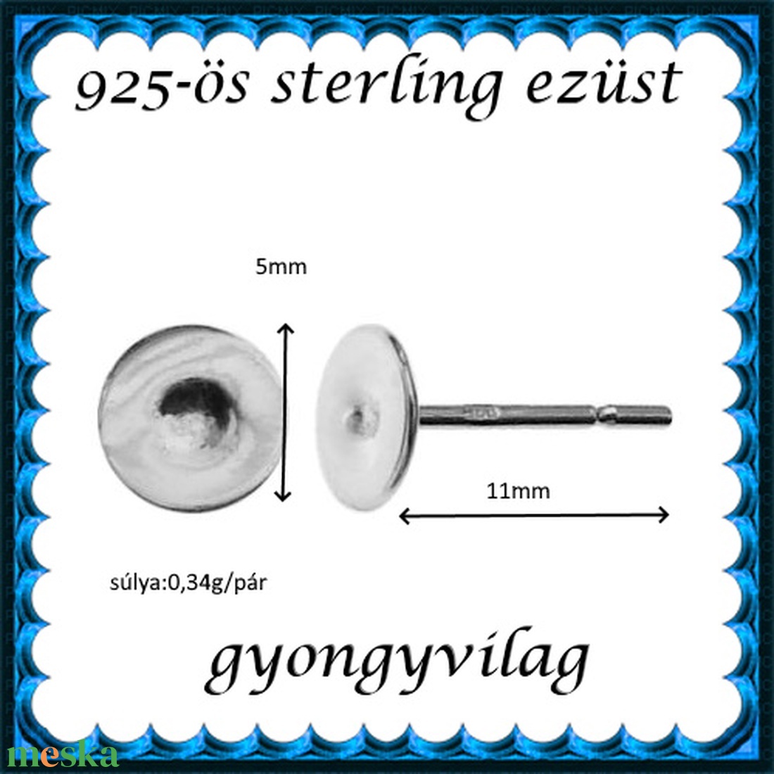 925-ös sterling ezüst ékszerkellék: fülbevalóalap bedugós EFK B 38-5 - kellékek & szerszámok - gyöngy, ékszerkellék - egyéb alkatrész - Meska.hu