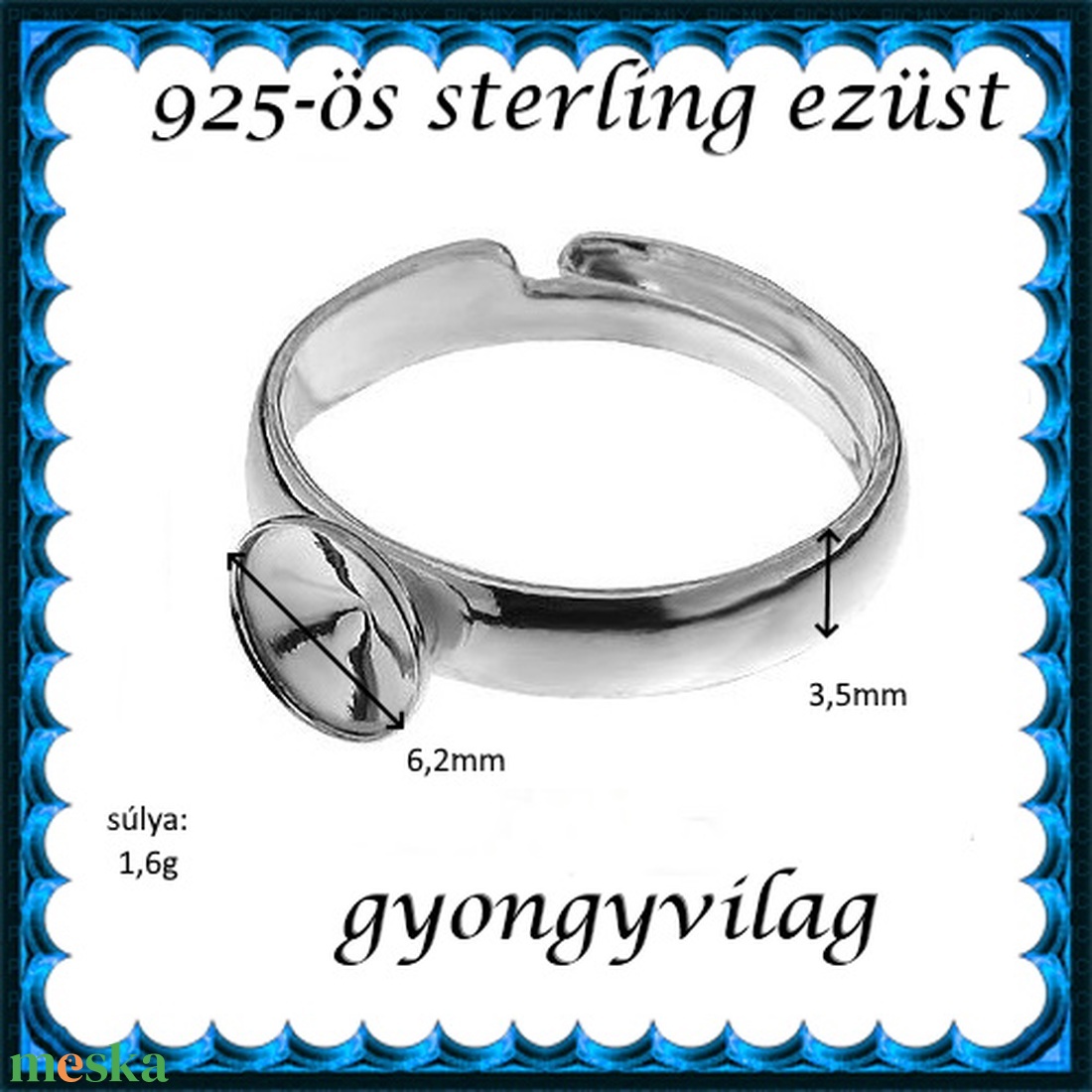  925-ös sterling ezüst gyűrű alap EGY 05-6 állítható méret - kellékek & szerszámok - gyöngy, ékszerkellék - fém köztesek - Meska.hu