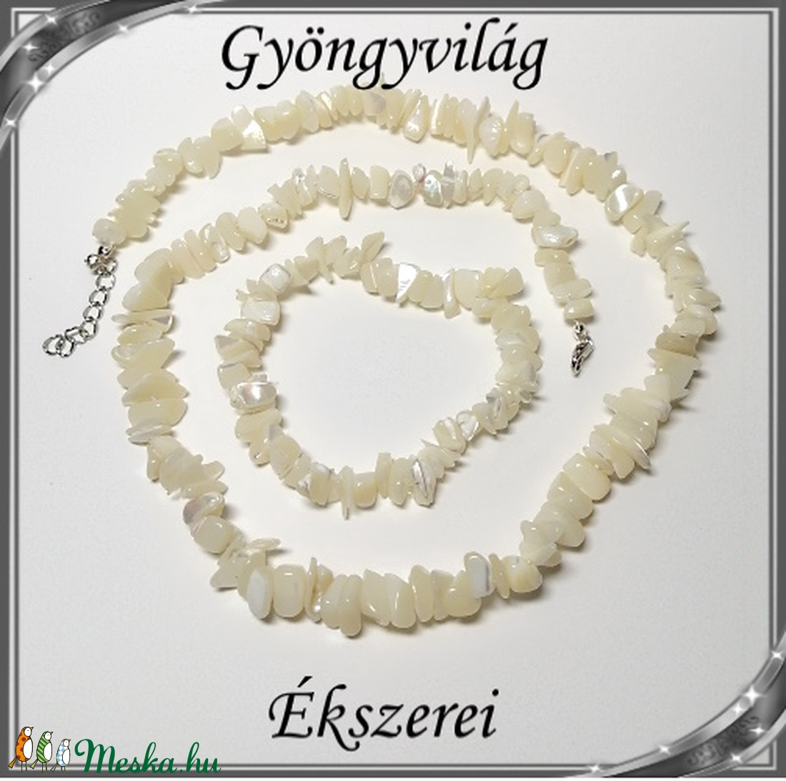 Ásvány chips nyaklánc-karkötő szett, ezüstözött kapoccsal SSZEB-ÁS03  White Jade - ékszer - ékszerszett - Meska.hu